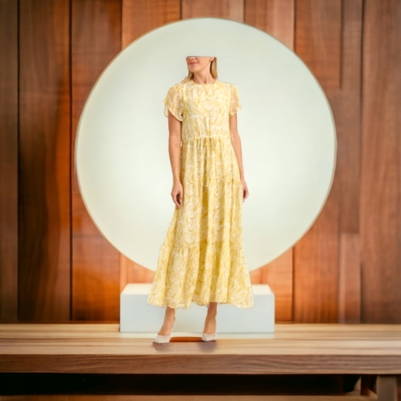 LUCKY BRAND Designer Ariel Yellow Paisley Peasant Tiered Maxi Dress!! NWT!! - Picture 11 of 13